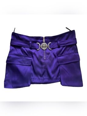 Versace Purple Satin Mini Skirt with Decorative Buckle